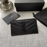 Saint Laurent Monogram Zippered Leather Card Case In Dark Natural 
